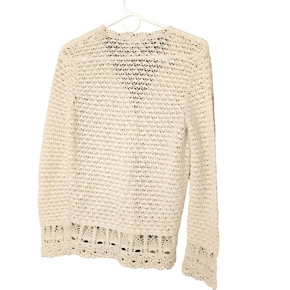 Lauren Ralph Lauren Petite Exclusive Handknitted Cream Crochet Button Cardigan S - Picture 8 of 10